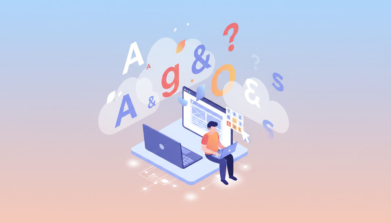 Дизайнер работает за ноутбуком, выбирая шрифты для проекта.